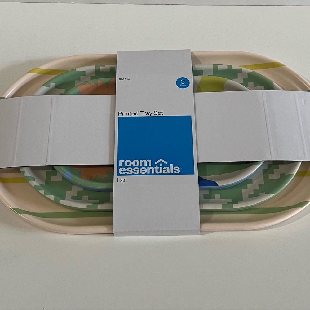 Room Essentials Geometric Tray Set - Green and Cream